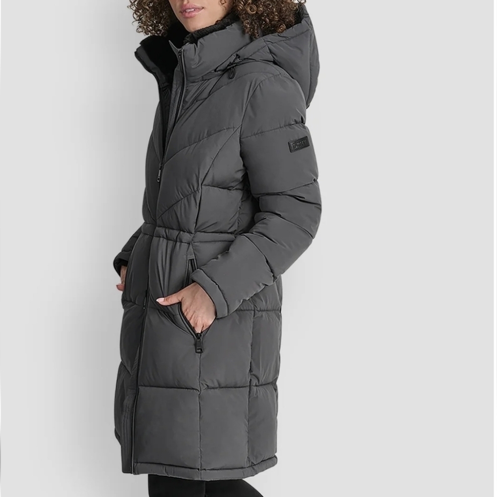 NWT - DKNY Women's Long Gray Puffer Jacket Size M
